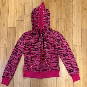 Abbey Dawn Inspired Pink Zebra Tiger Hoodie Custom Hand Studded Y2K
